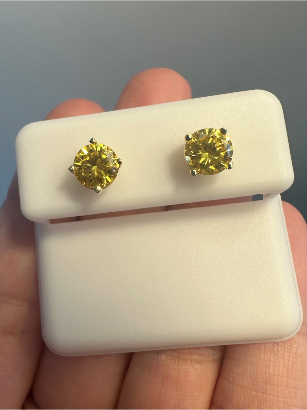 .925 Silver- Yellow Round Canary Yellow/Citrine Cubic Zirconia Stud Earrings